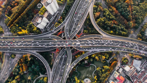 bird's eye view of a complex road system from the greater bay area