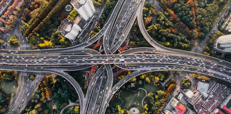 bird's eye view of a complex road system from the greater bay area