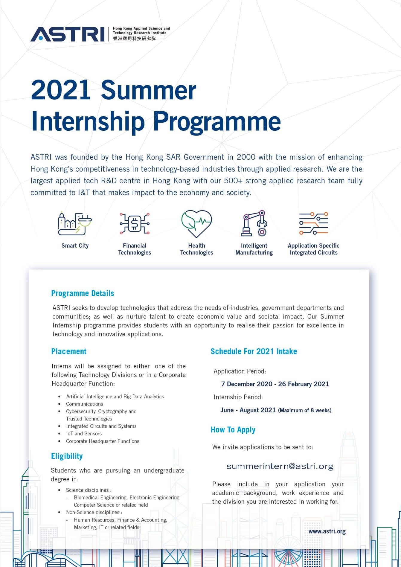 ASTRI Summer Internship Program 2021 StartmeupHK